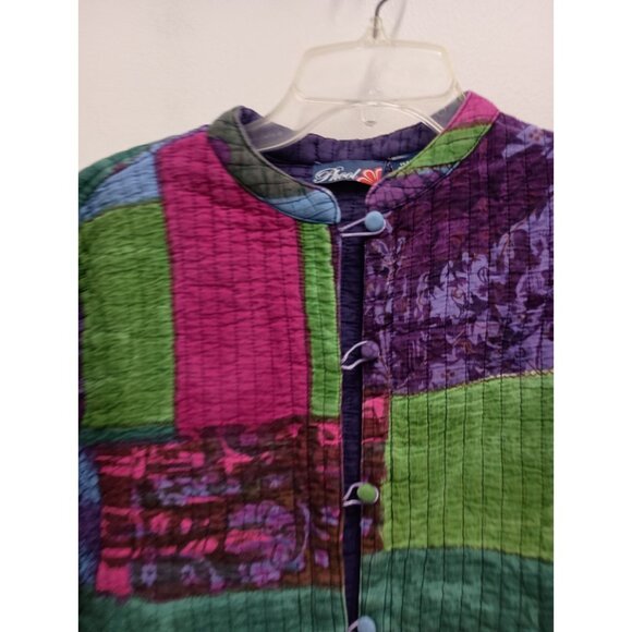 VTG 90s Phoal Womens Quilted Jacket Large Patchwork Hippie BOHO Tie Dye Colorful - Picture 2 of 7